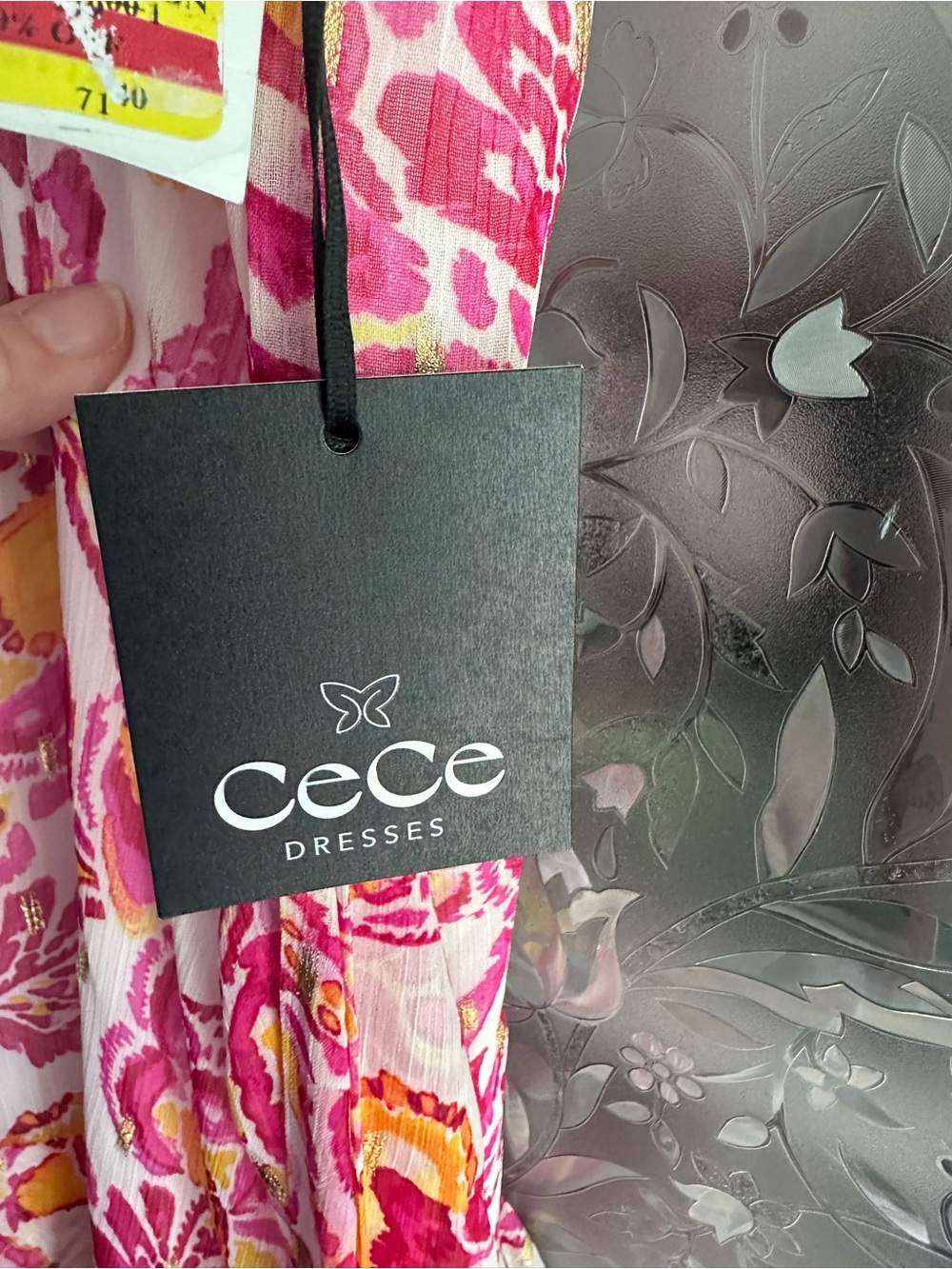 CeCe Pink and Yellow Paisley Tiered Halter Maxi Dress - Picture 4 of 7